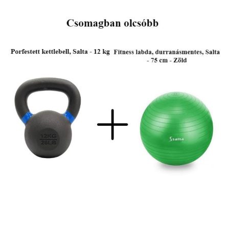 Öntöttvas, porfestett kettlebell 12 kg + Fitness labda, durranásmentes, Salta - 75 cm  csomagajánlat