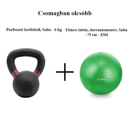 Öntöttvas, porfestett kettlebell 8 kg + Fitness labda, durranásmentes, Salta - 75 cm csomagajánlat