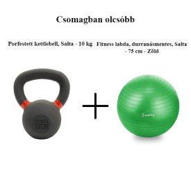   Öntöttvas, porfestett kettlebell 10 kg + Fitness labda, durranásmentes, Salta - 75 cm  csomagajánlat